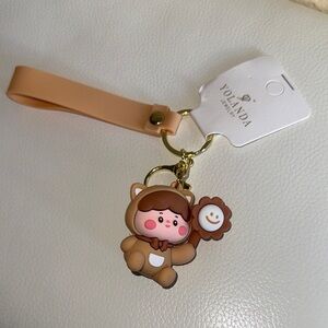 Brown Bear Keychain with Tan Strap